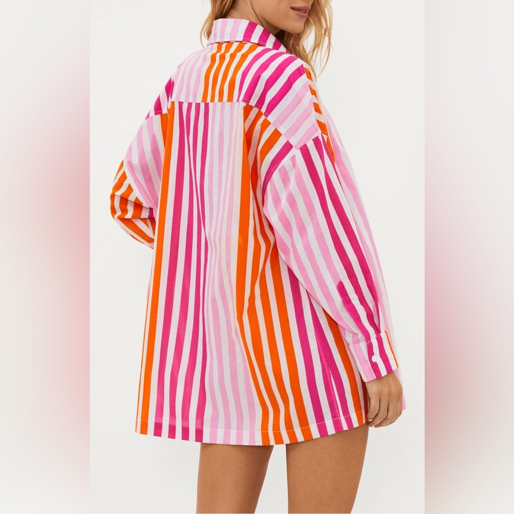 BEACH RIOT Alexa Stripe Long Sleeve Cover-Up Shirt Sunset Stripes Size L/XL - Picture 4 of 7